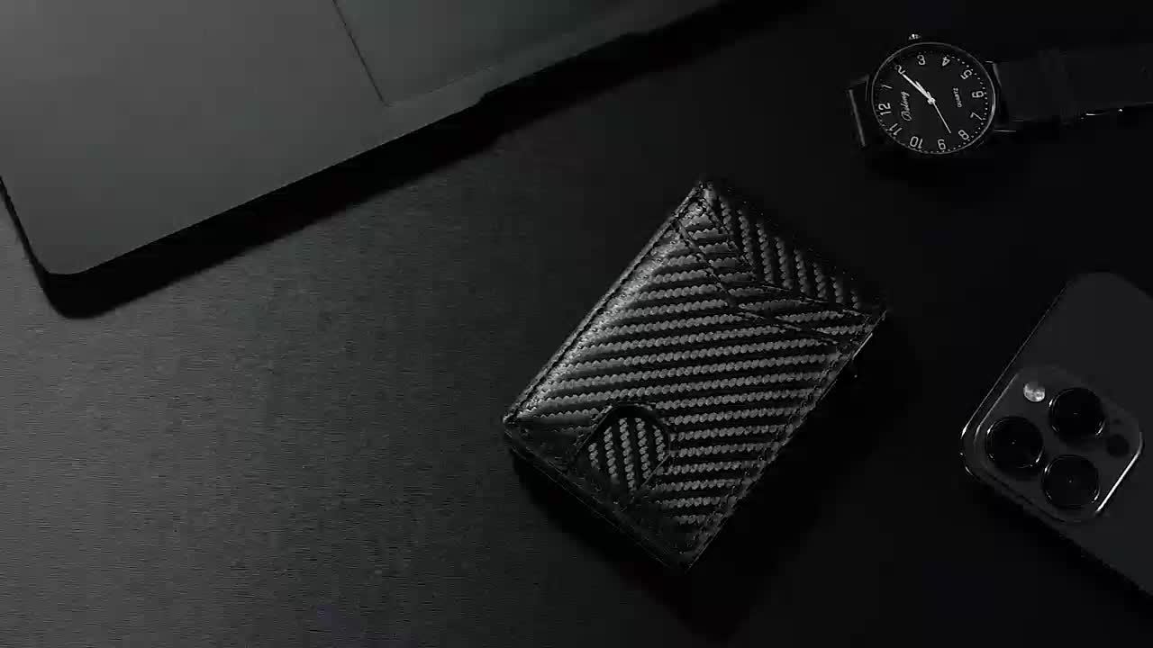 1pc LASVAULT RFID Blocking Pop-Up Card Holder for Men - Carbon Fiber Texture Slim Street Style Wallet with Multiple Card Slots & Secure Closure, Compact Lightweight Design for Everyday Use