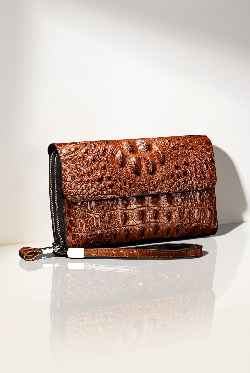 Crocodile Leather Wallet Side View — Compact Everyday Carry