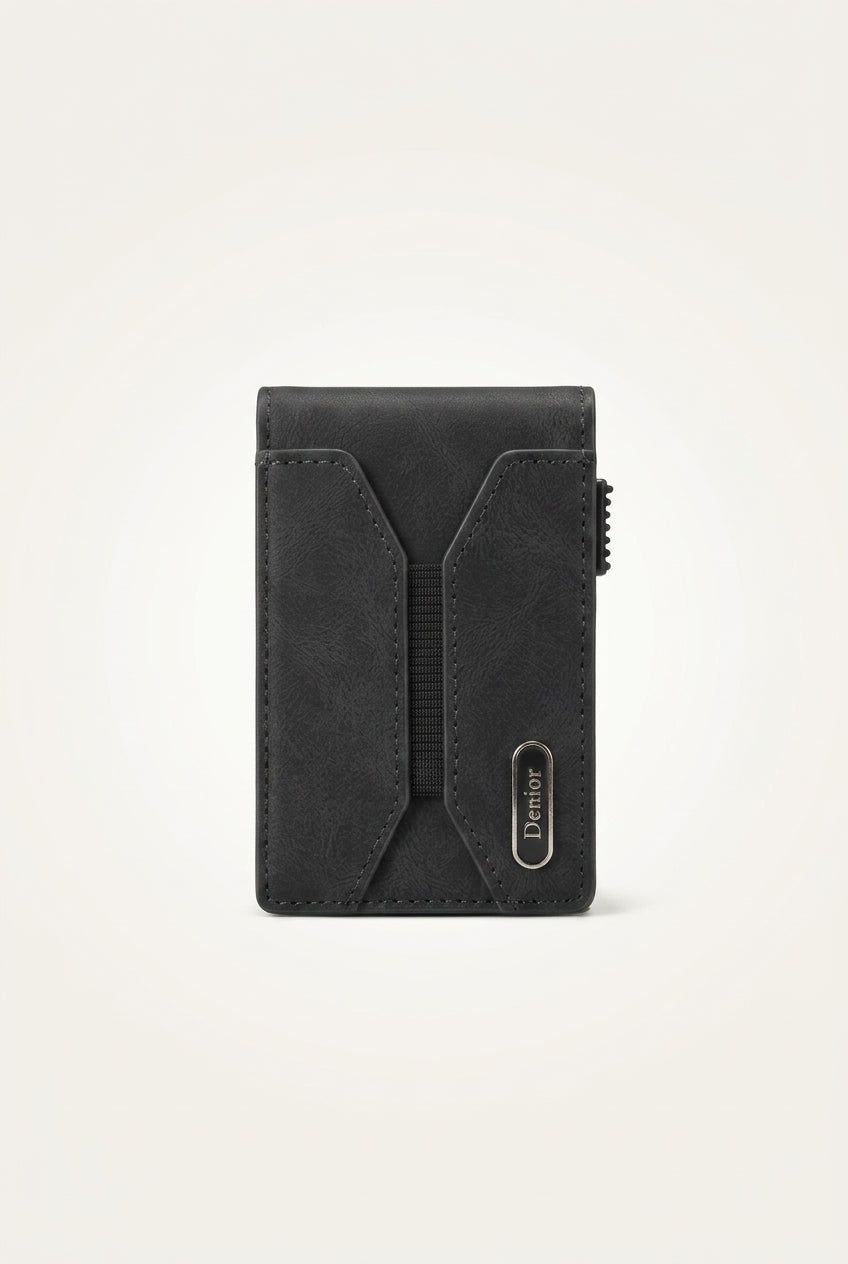 Denior for Magsafe magnetic card bag,press type automatic pop-up multifunctional card box hold 6-10 credit cards leather wallet