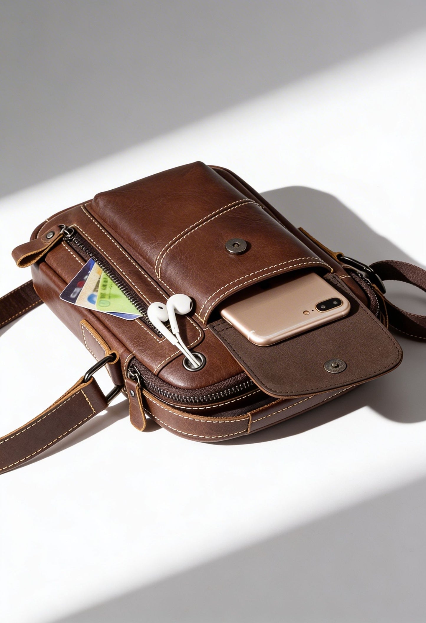 Elegant Top-Grain Leather Crossbody Bag - Bag Size and Capacity Reference