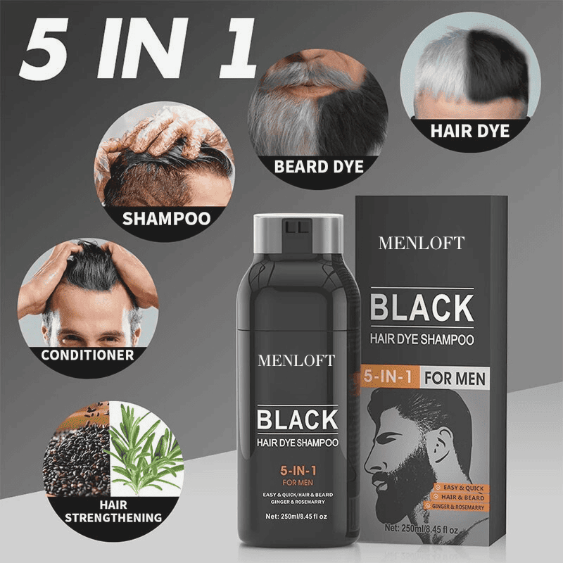 Sevich 5-in-1 Men's Premium Black Hair & Beard Dye Shampoo - Menloft