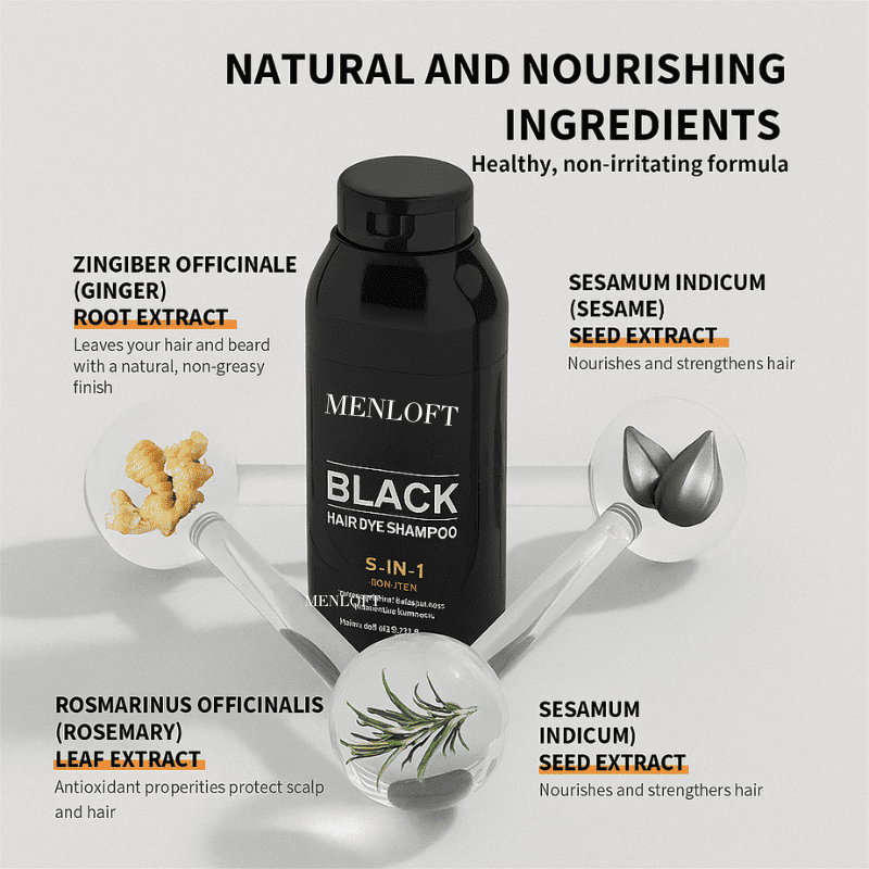 Sevich 5-in-1 Men's Premium Black Hair & Beard Dye Shampoo - Menloft
