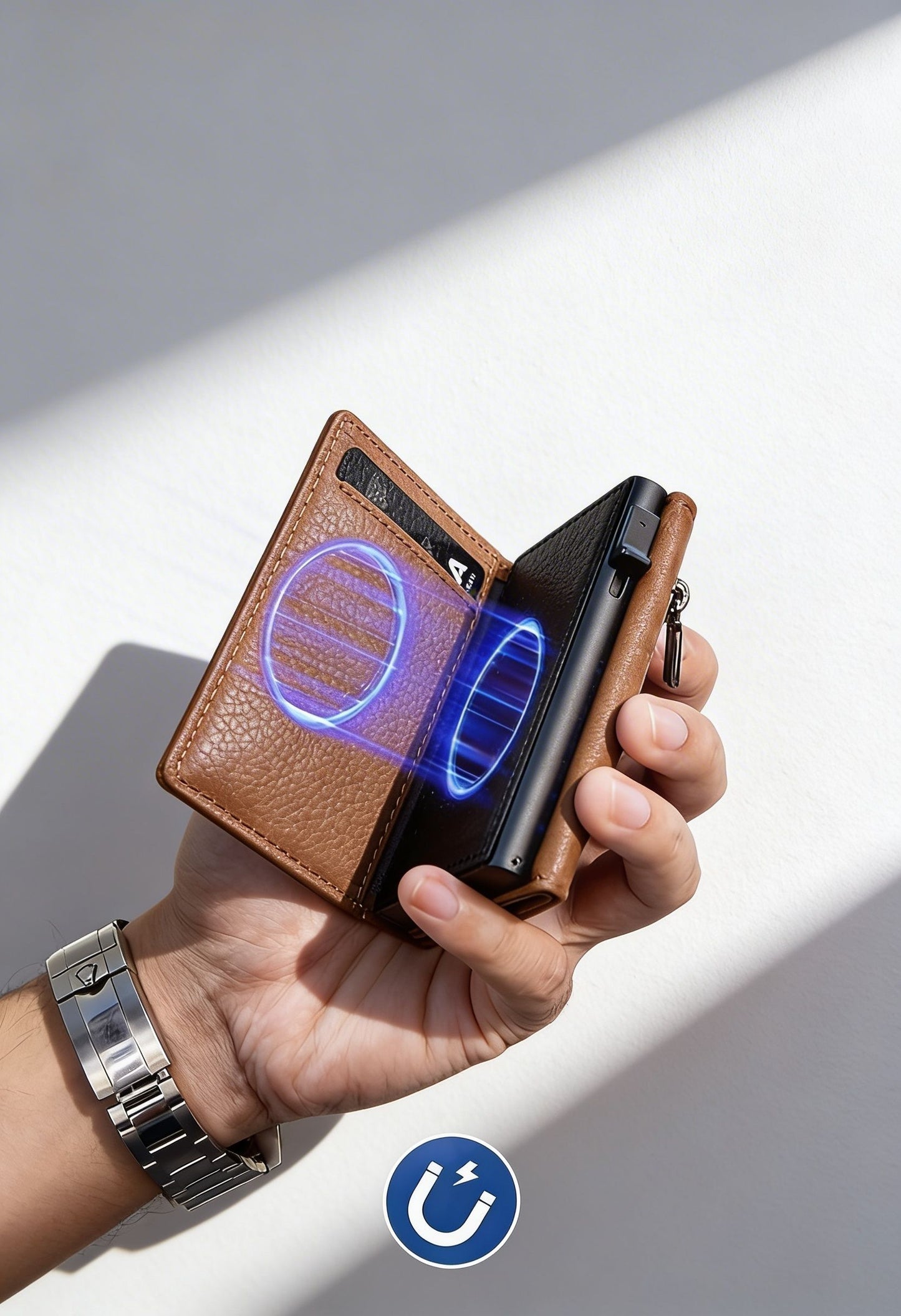 Sleek Vintage Brown Wallet with Pop-up Card Holder - RFID Blocking Technology Detail