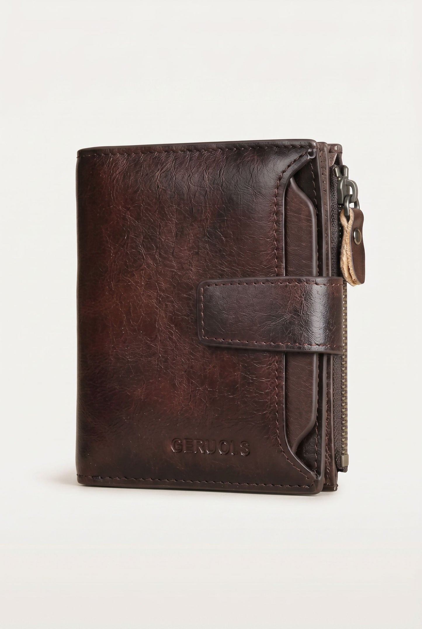Elegant Tri-fold Leather Wallet with RFID Protection - Brown - Men's Wallet