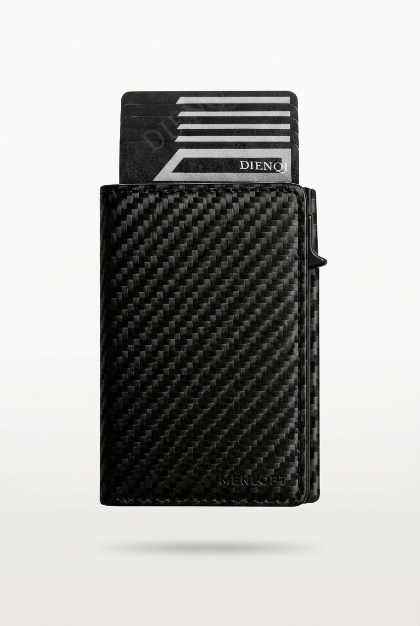 Sleek Vintage Brown Wallet with Pop-up Card Holder - RFID Blocking Technology Detail