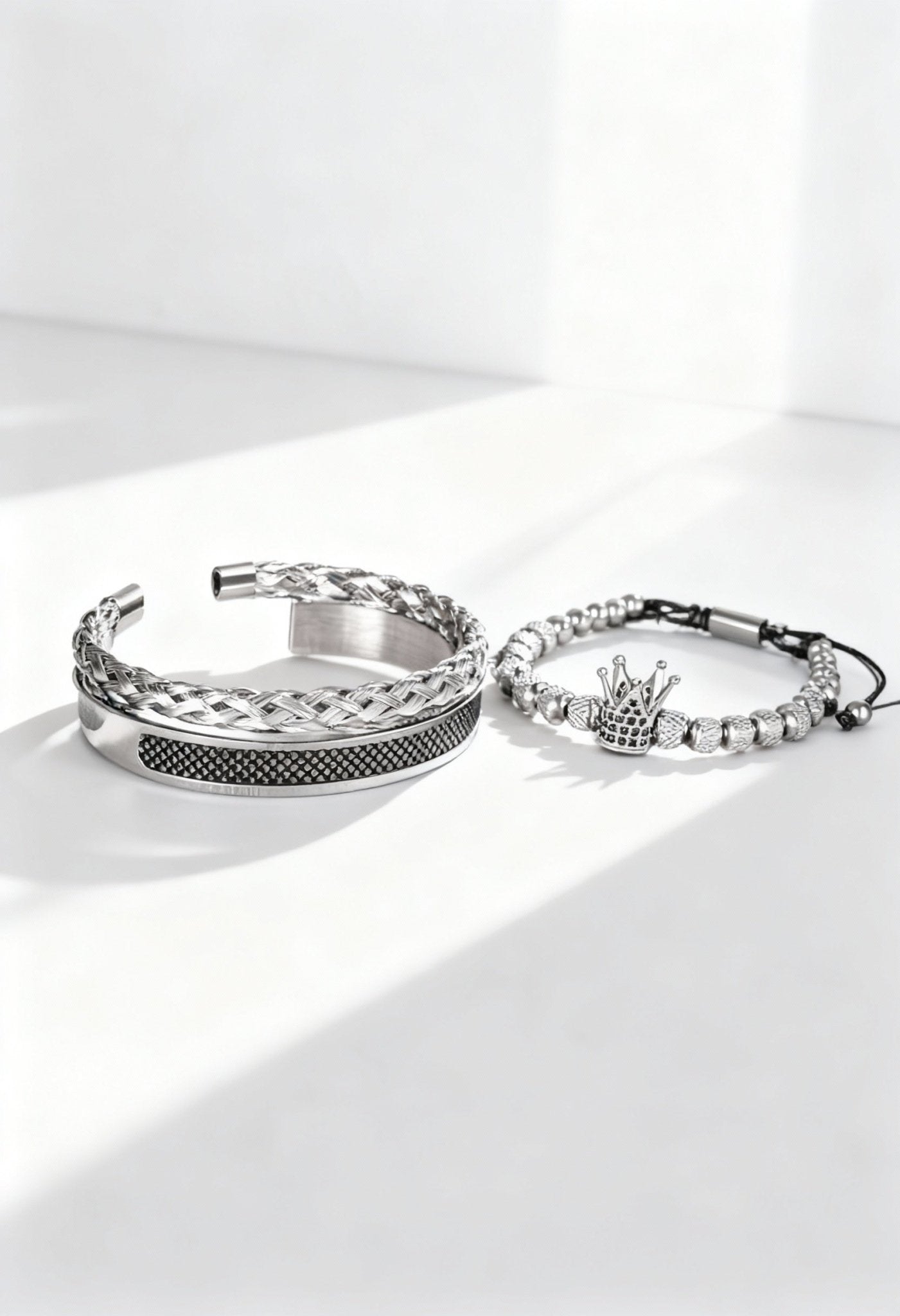 Elegant Men's Crown Bracelet Set - Stainless Steel & CZ - Menloft