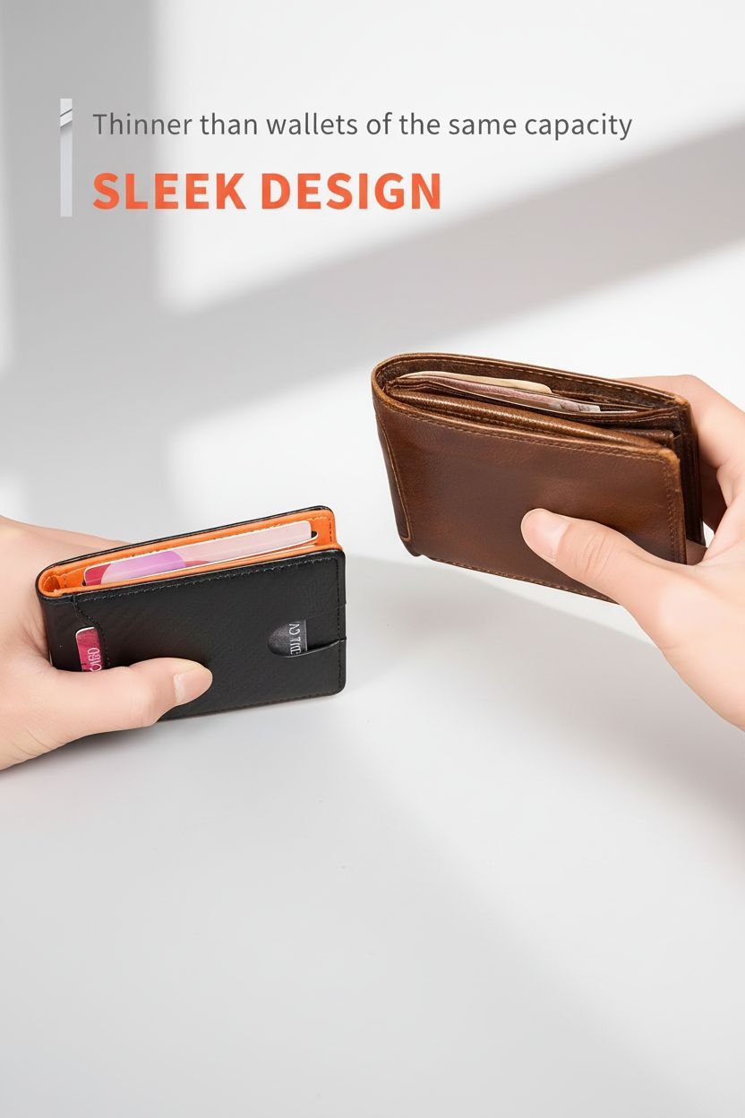 Slim Wallet CarbonShield — RFID Blocking Minimalist Design - Premium Leather Texture Close-Up