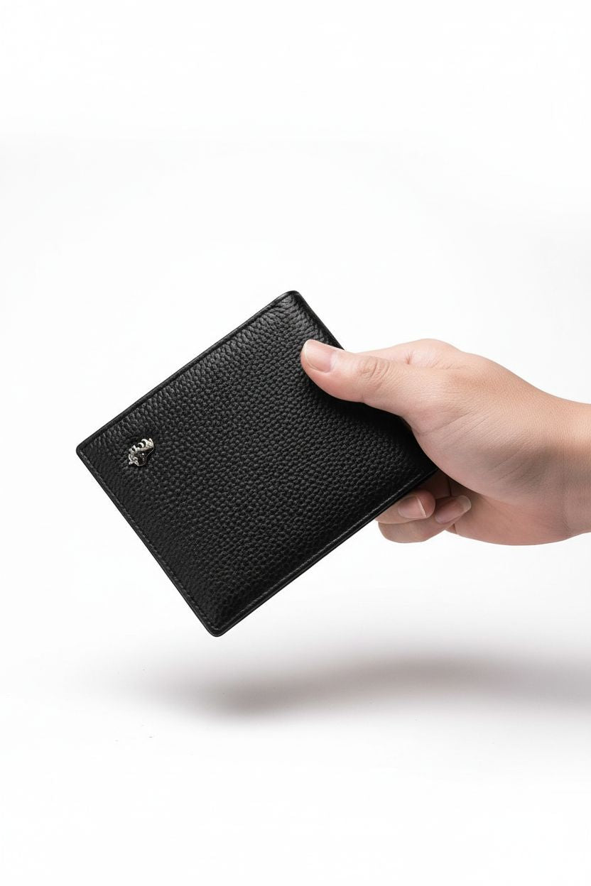 Genuine Leather Wallet BisonCraft Bifold — RFID Blocking Cowhide - Premium Leather Texture Close-Up