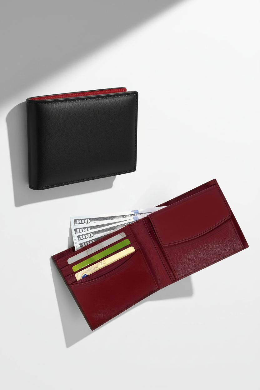 RFID Leather Wallet “SECURION” – Large Capacity Slim Wallet with Security & Smart Organization - Premium Leather Texture Close-Up