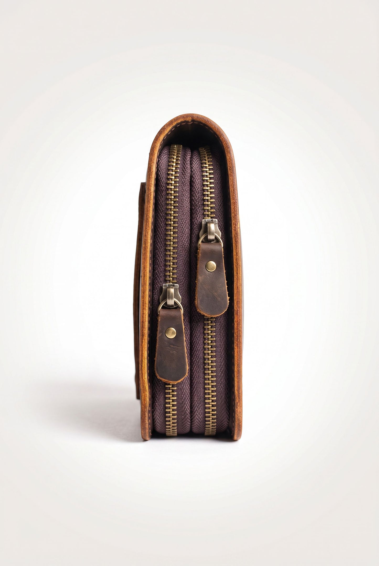 Detail of the genuine leather texture on the vintage clutch wallet