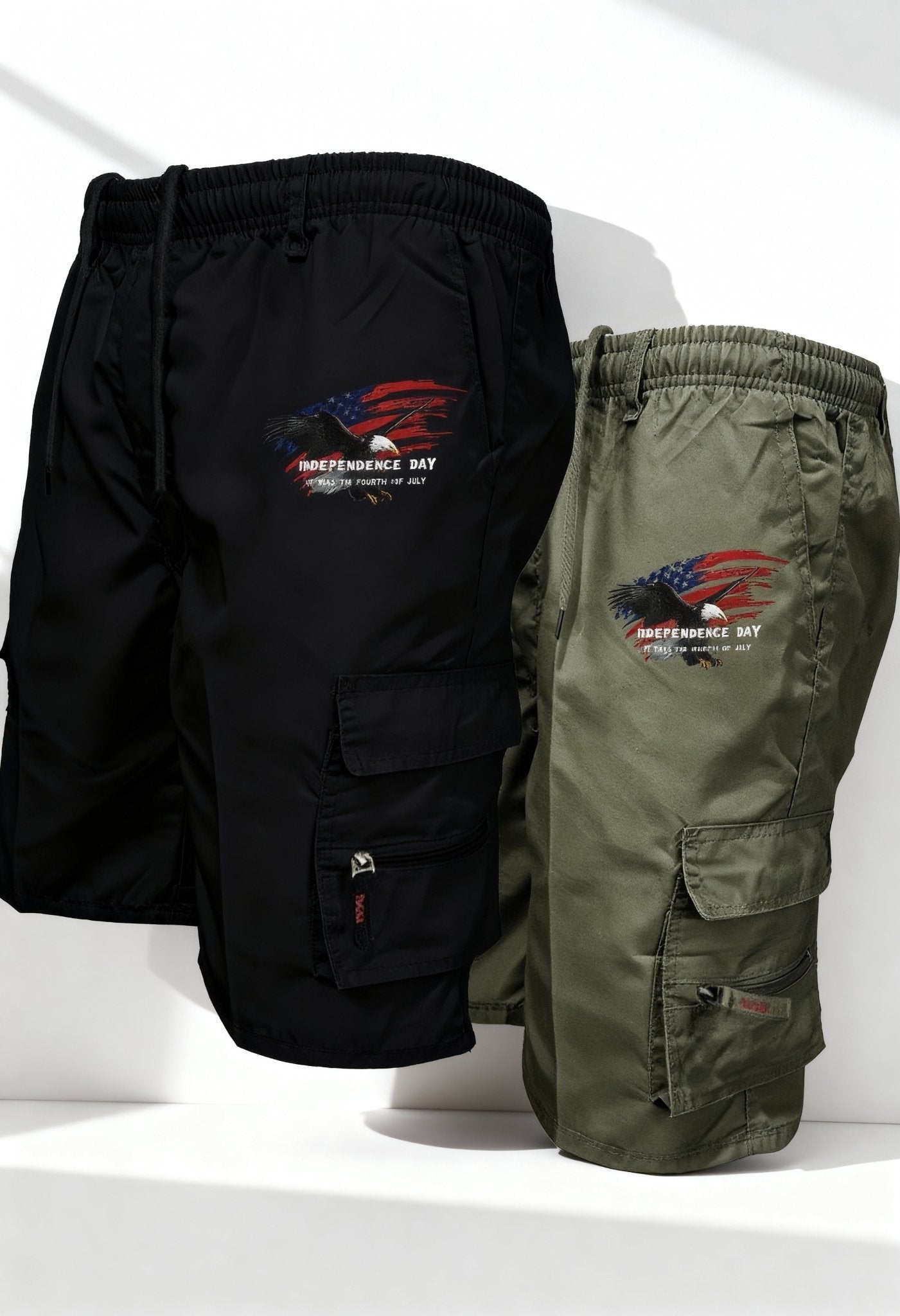Men's Patriotic Cargo Shorts Set with Zipper Pockets - Menloft