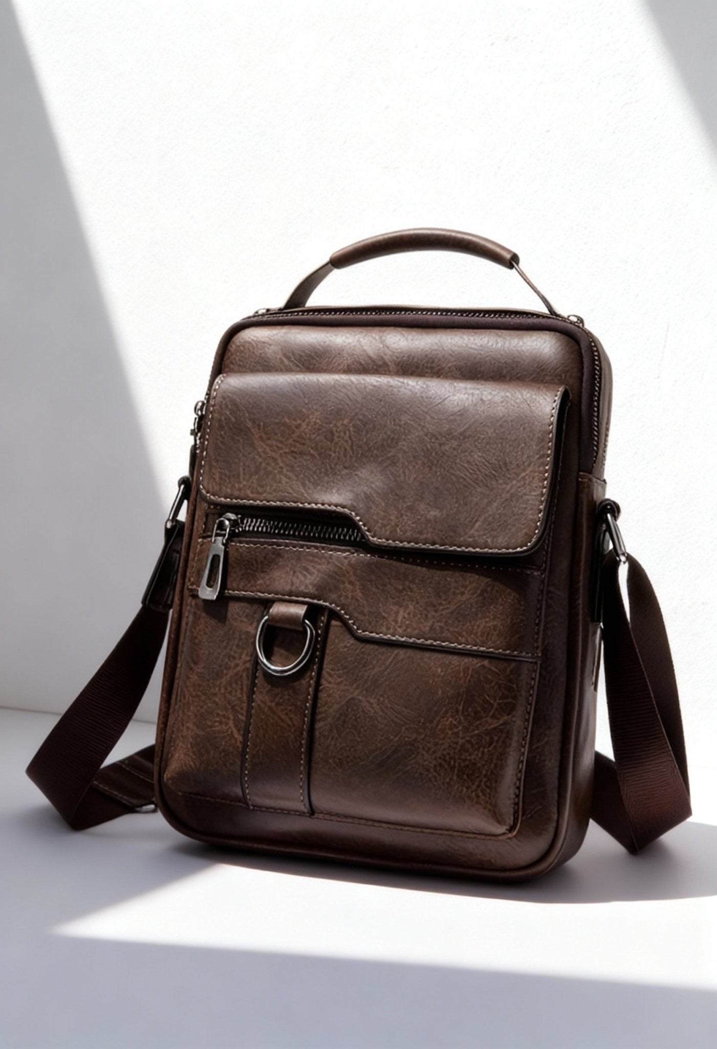 WEIXIER Men's Vintage Crossbody Bag - Timeless Elegance - Back Panel Anti-Theft Pocket