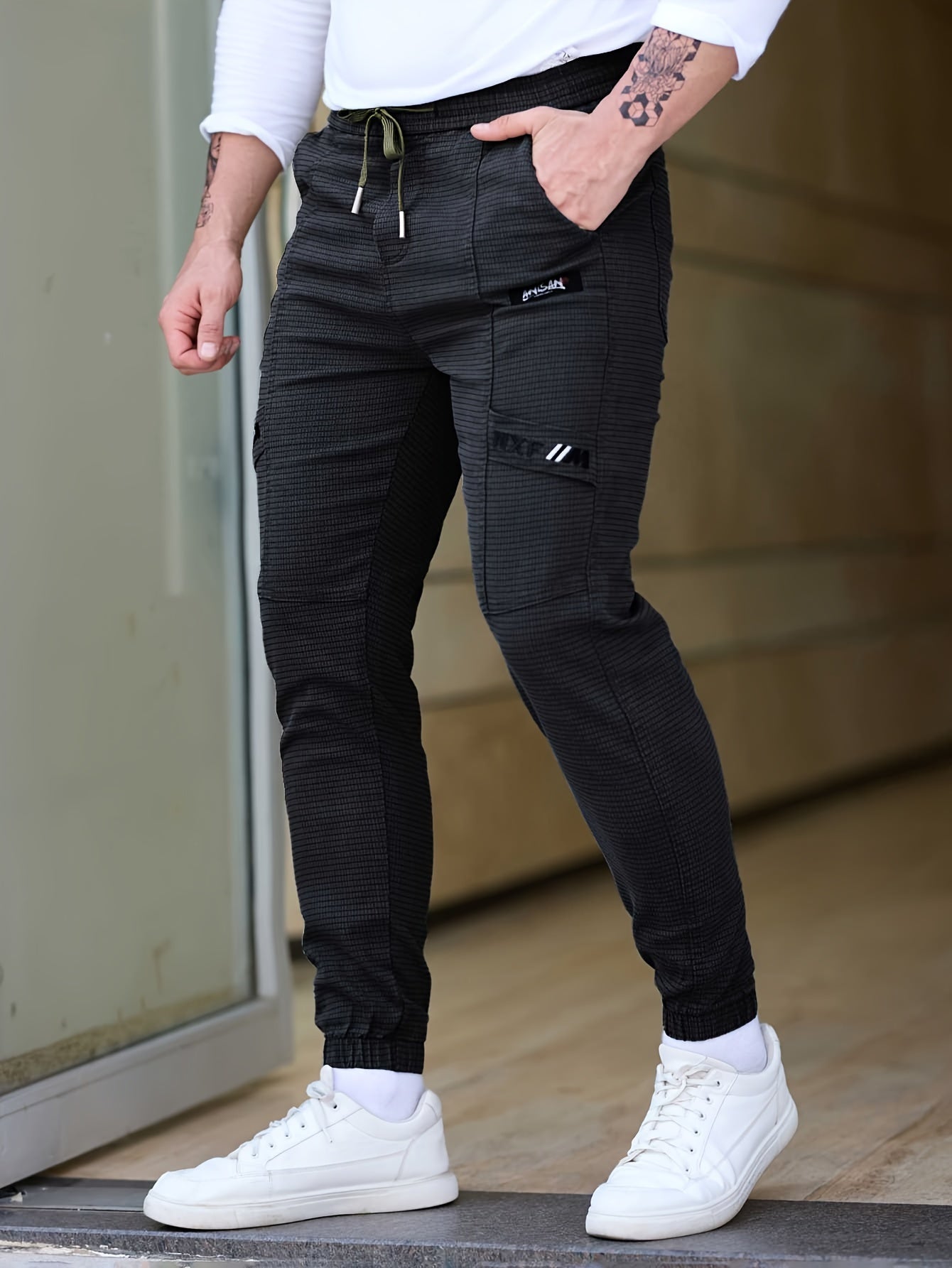 2024 Trendy Fashion Men'S Autumn Casual Pants, New Loose Fit Jogger Harem Sports Cargo Long Pants for with Small Checkered Design