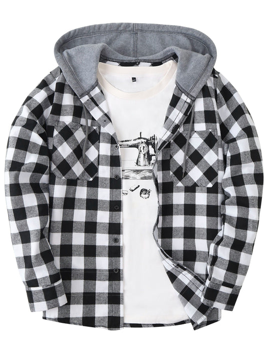 Men's Fashion Hooded Flannel Hoodie Plaid Sweatshirt