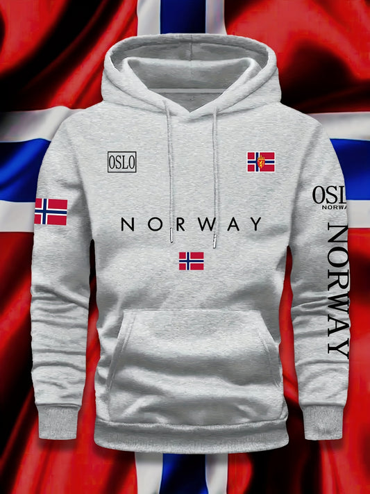 Unisex Hoodie with Norwegian Flag Print, Fashionable and Comfortable for Outdoor Sports in Autumn and Winter, New Trendy European and American Style
