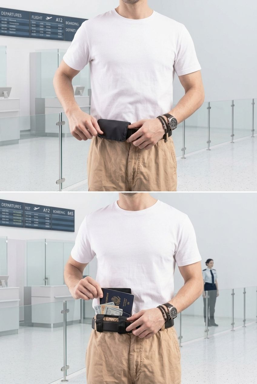 Belt Wear Mini Wallet Pouch, Multi-Function Hidden Waist Wallet for Passport ID Card Cash,Casual Anti-Theft Belt Organizer Pouch
