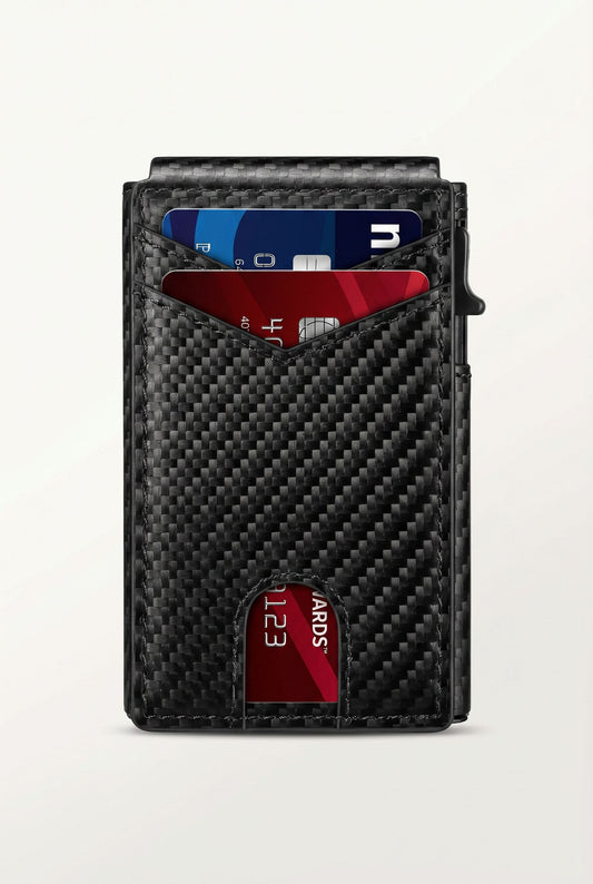 LASVAULT RFID Blocking Card Holder - Sleek Carbon Fiber Wallet - Black - Men's Wallet