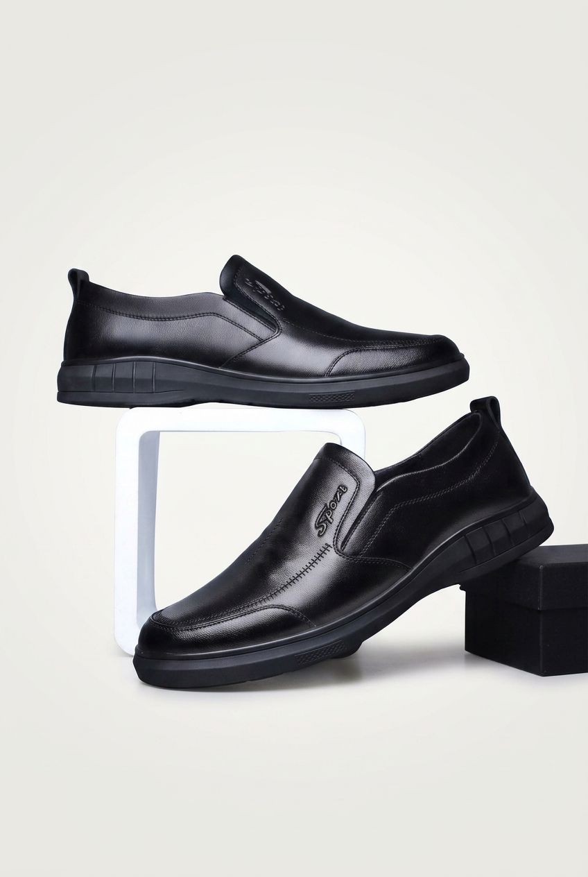 Classic Men's Leather Shoes New Black Soft Bottom Anti Slip and Breath Shoes Low-top Business Casual Loafers Formal Men's Shoes