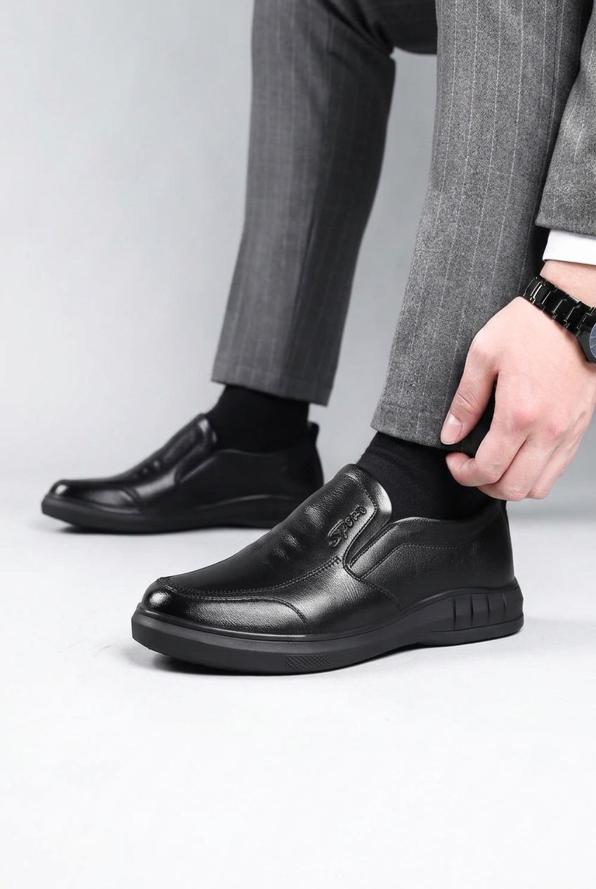 Classic Men's Leather Shoes New Black Soft Bottom Anti Slip and Breath Shoes Low-top Business Casual Loafers Formal Men's Shoes