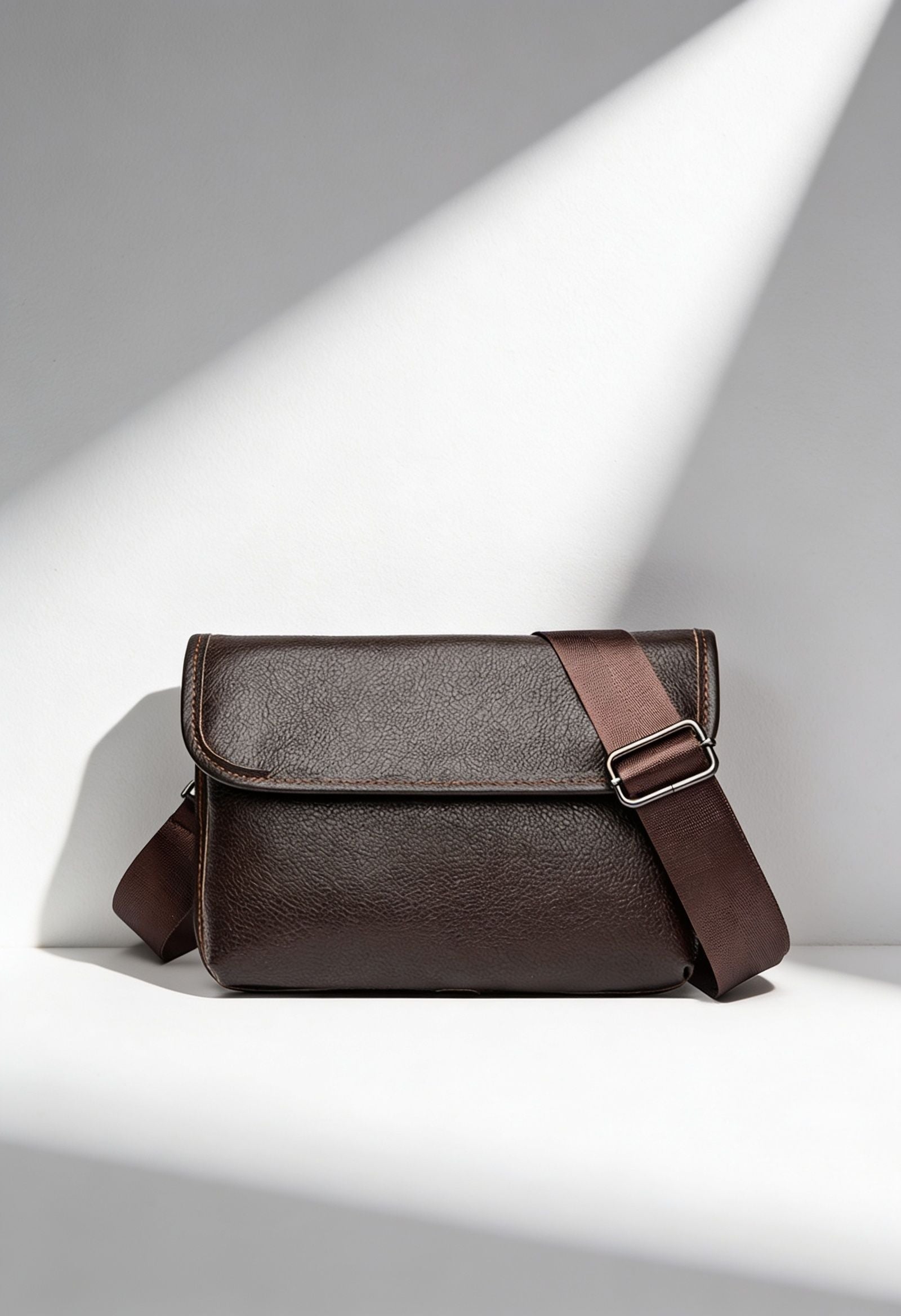 AetherCarry leather crossbody bag detail shot on white background
