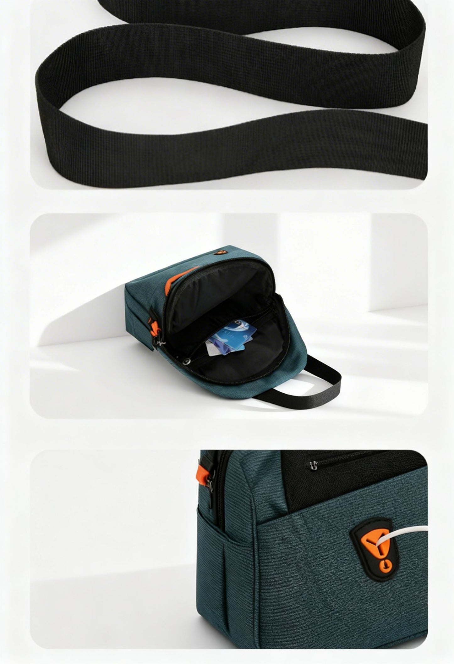 Crossbody Bag Fashion — Waterproof Leather Shoulder Bag - Zipper and Hardware Close-Up