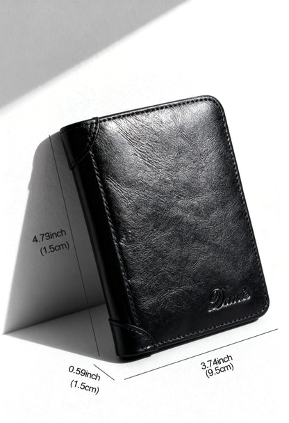 DANTE Men's Luxury RFID Blocking Leather Wallet - Card Slots and ID Window Detail
