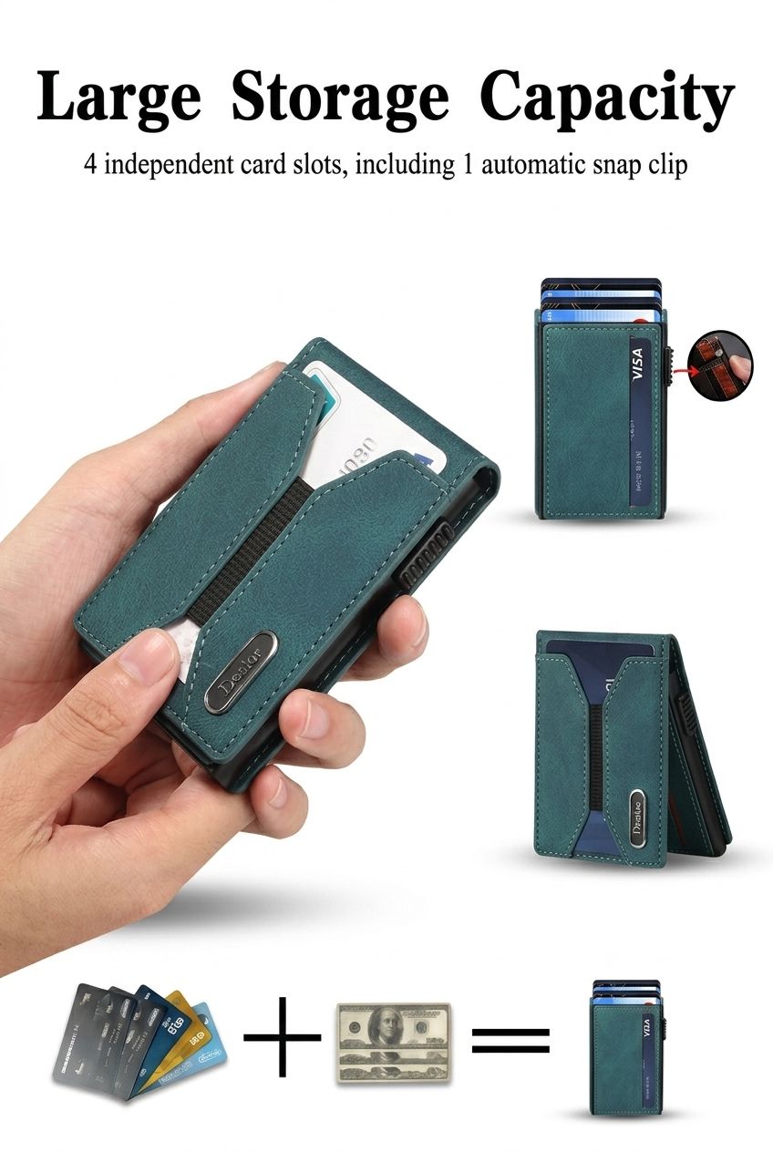 Denior for Magsafe magnetic card bag,press type automatic pop-up multifunctional card box hold 6-10 credit cards leather wallet