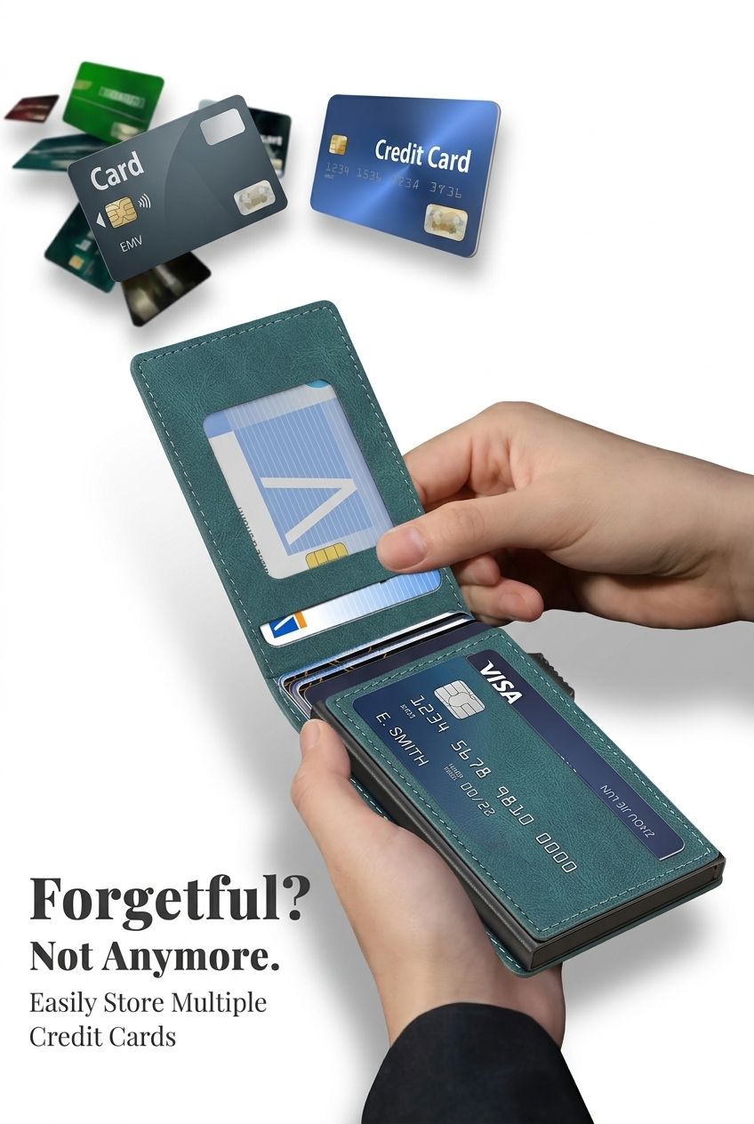 Denior for Magsafe magnetic card bag,press type automatic pop-up multifunctional card box hold 6-10 credit cards leather wallet
