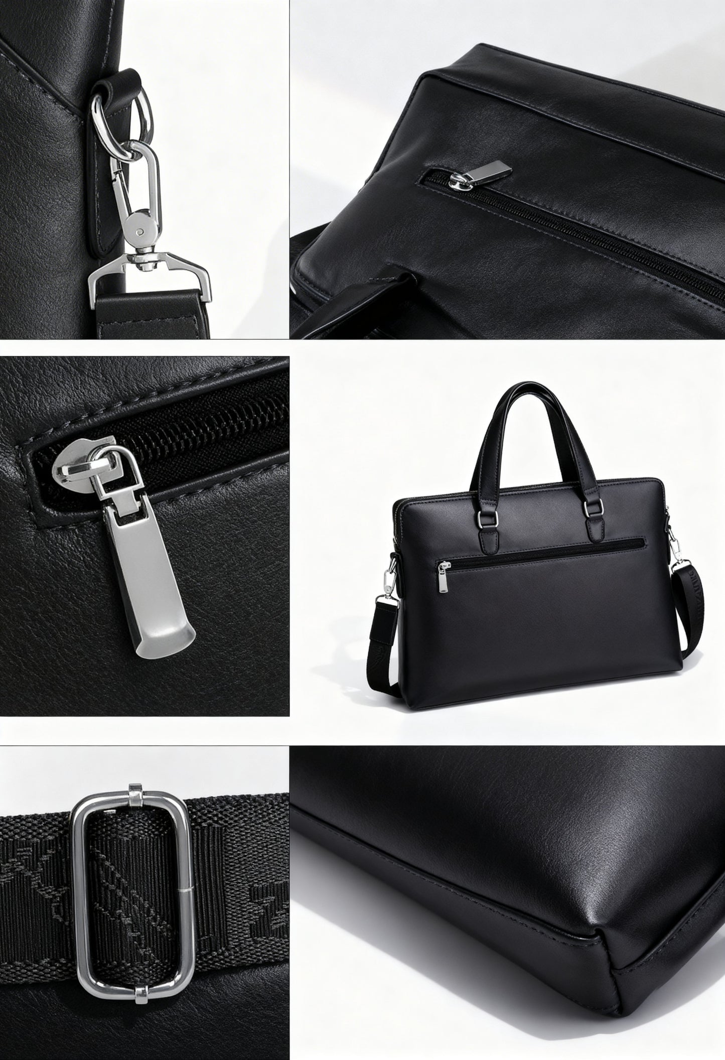 Elegant 2pcs Men's Business Bag Set with Wallet - Genuine Leather Bifold Wallet Open View