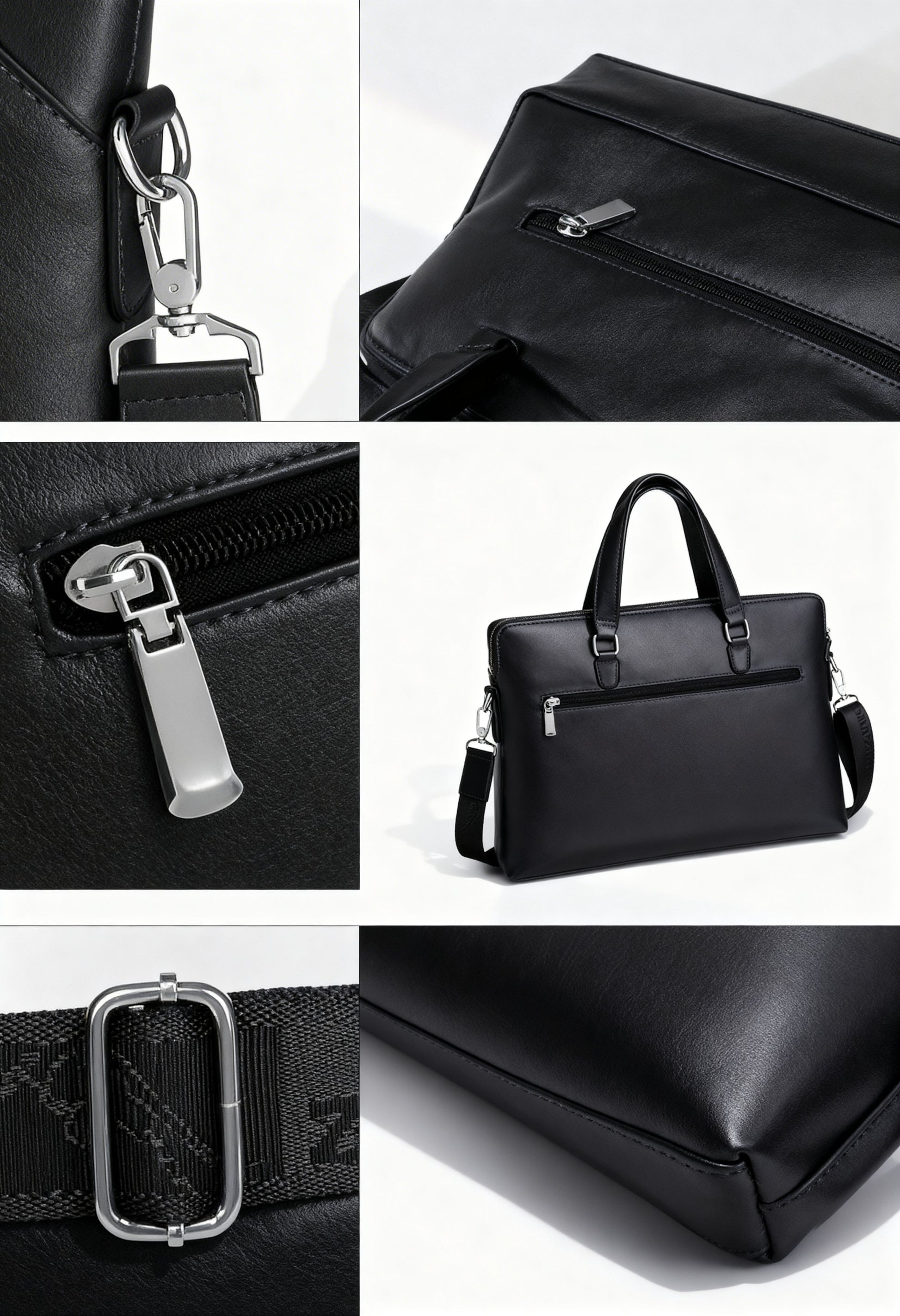 Elegant 2pcs Men's Business Bag Set with Wallet - Genuine Leather Bifold Wallet Open View