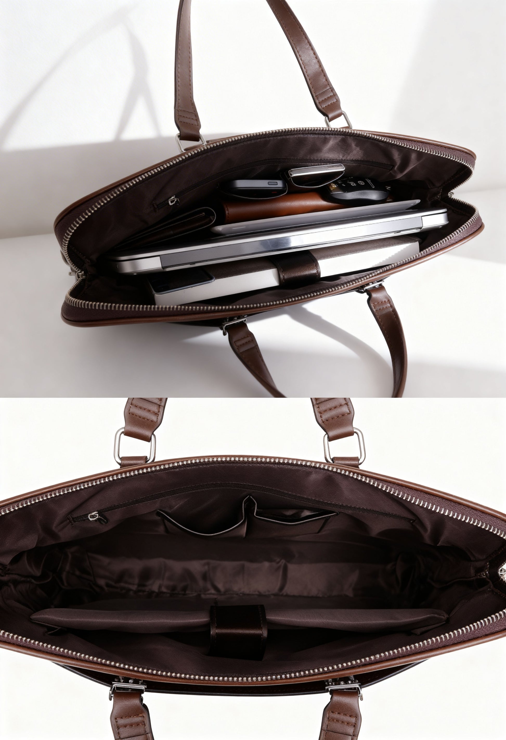 Elegant 2pcs Men's Business Bag Set with Wallet - Premium Leather Texture Close-Up