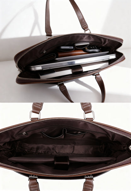 Elegant 2pcs Men's Business Bag Set with Wallet - Premium Leather Texture Close-Up