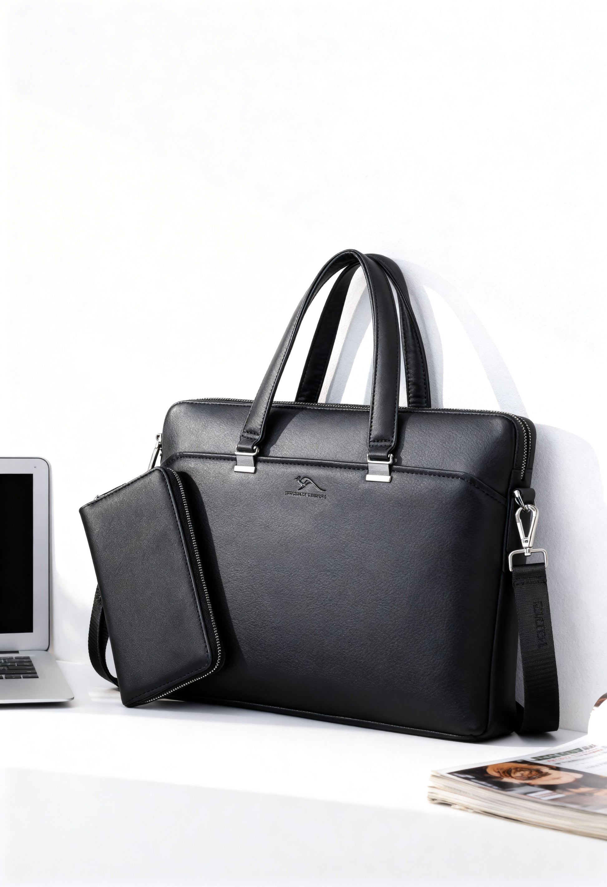 Elegant 2pcs Men's Business Bag Set with Wallet - Men's Leather Wallet Gift Packaging