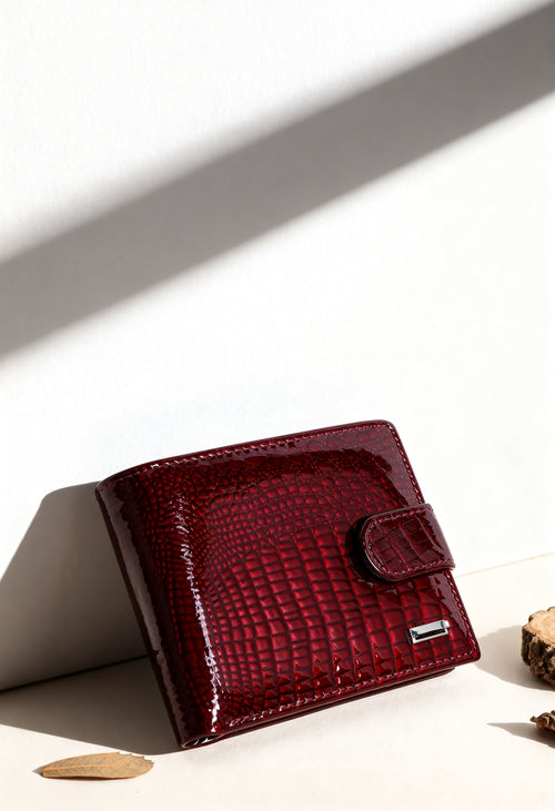Elegant Crocodile-Embossed Leather Wallet for Men - Wine Red - Men's Wallet