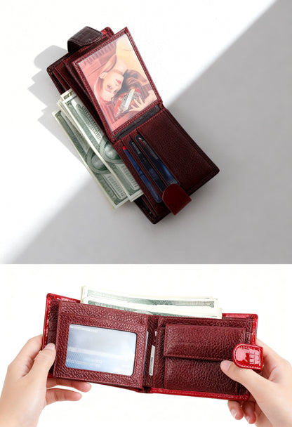 Elegant Crocodile-Embossed Leather Wallet for Men - Card Slots and ID Window Detail