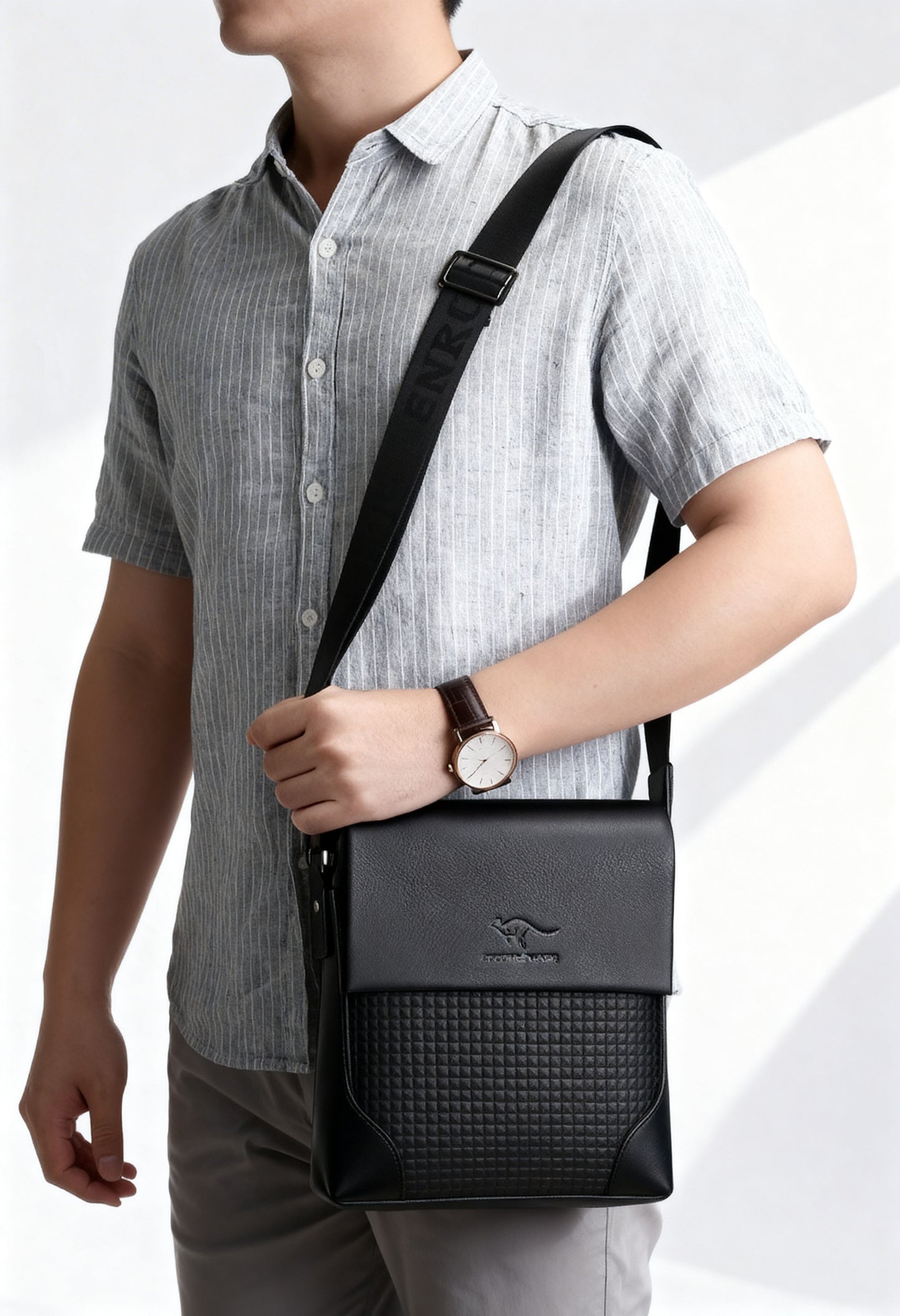 Elegant Men's Faux Leather Crossbody Satchel - Shoulder Bag Front View
