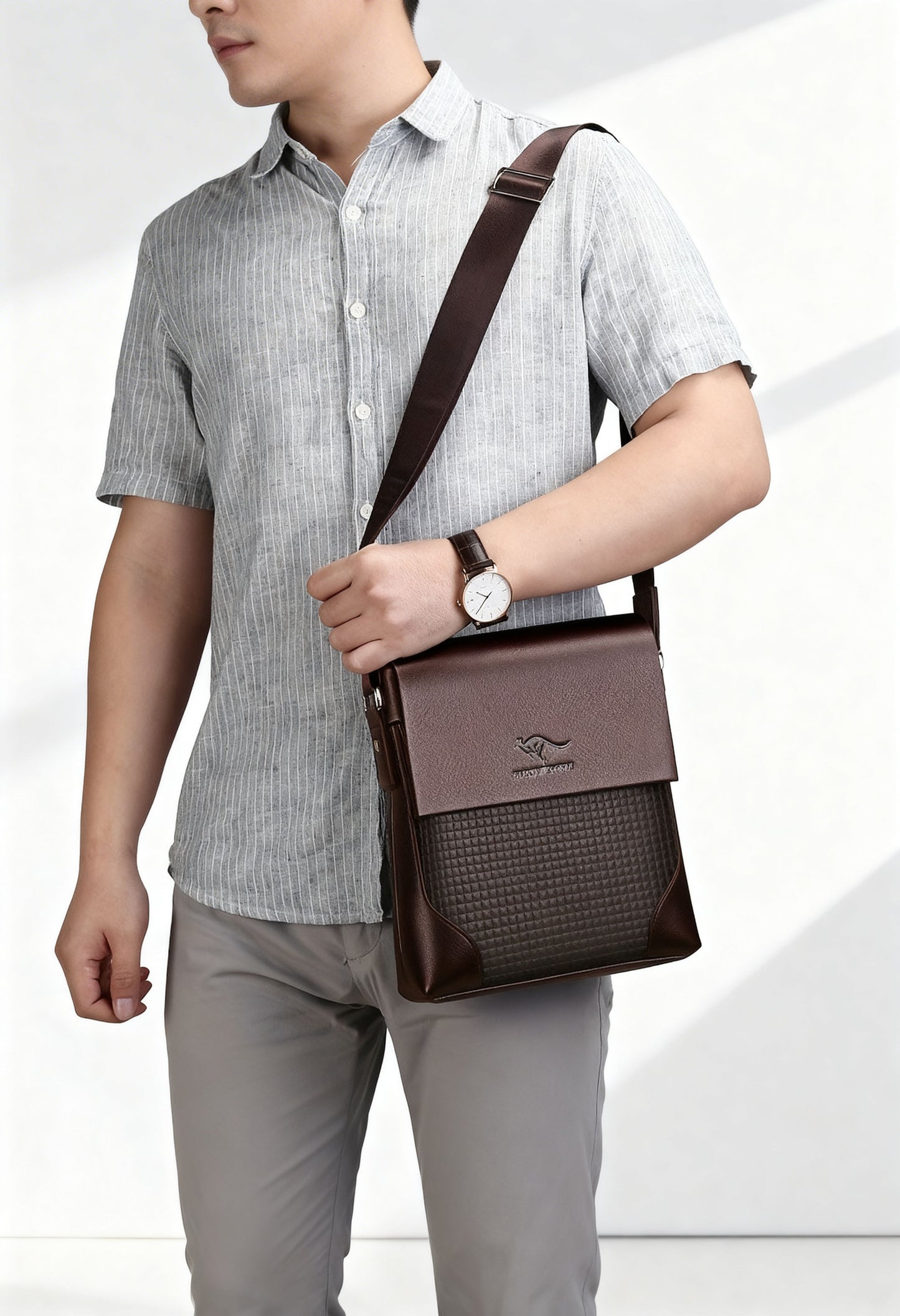 Elegant Men's Faux Leather Crossbody Satchel - Adjustable Strap Detail