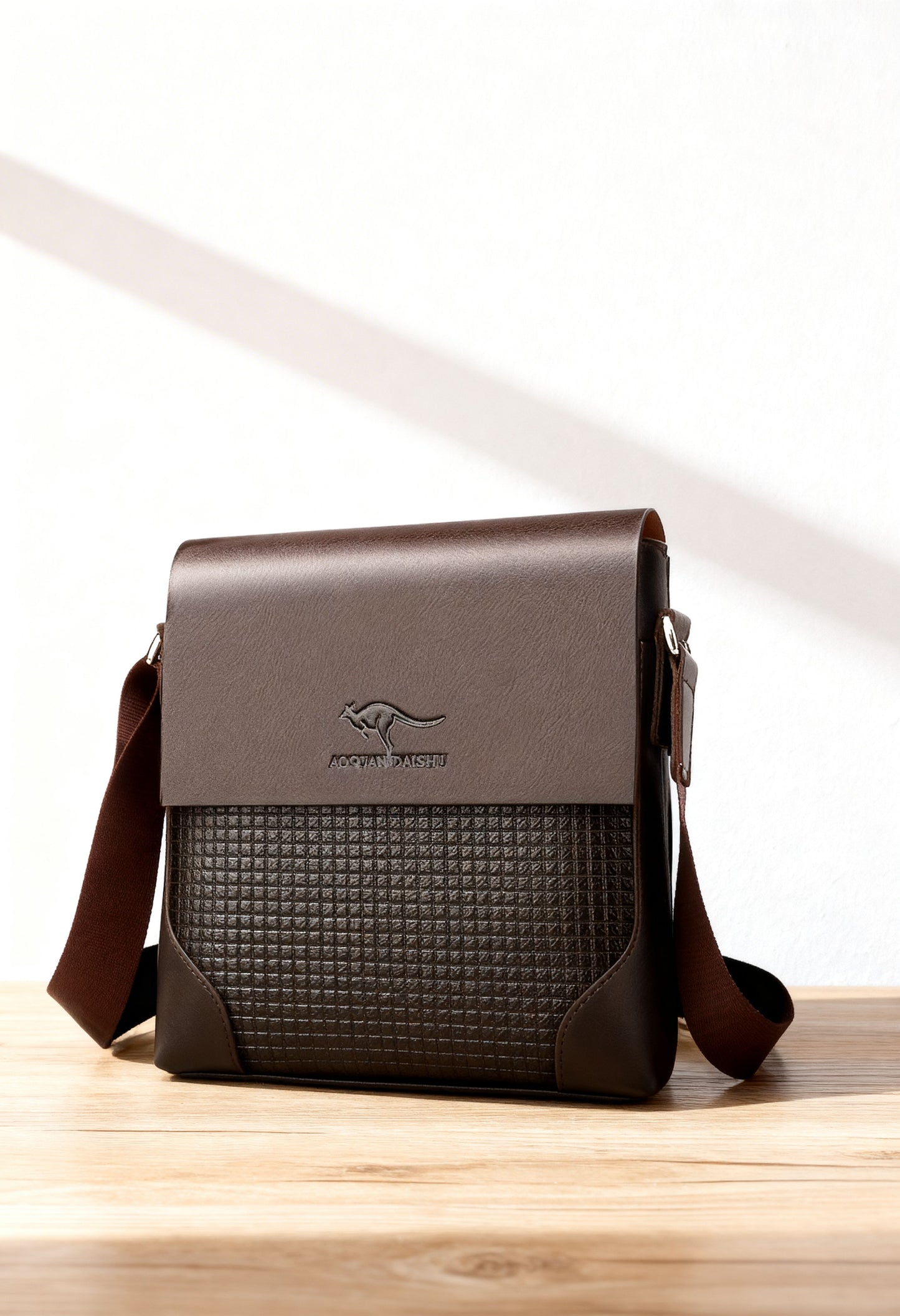 Elegant Men's Faux Leather Crossbody Satchel - Interior Pockets and Organization