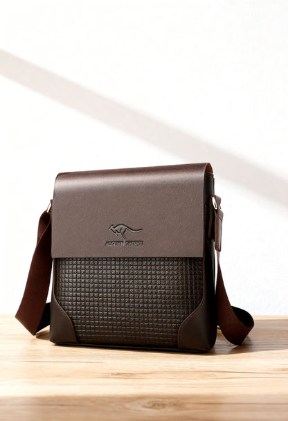 Elegant Men's Faux Leather Crossbody Satchel - Interior Pockets and Organization