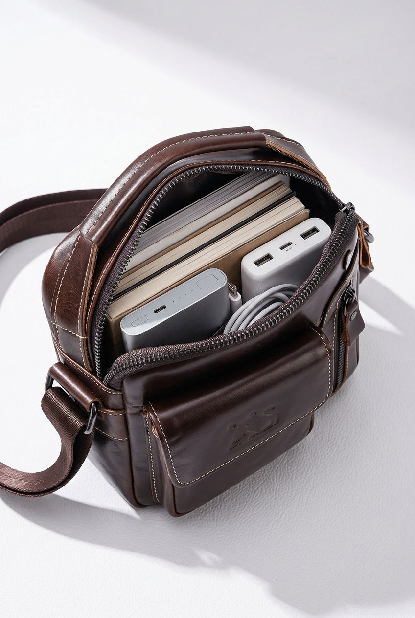 Elegant Top-Grain Leather Crossbody Bag - Bag Size and Capacity Reference