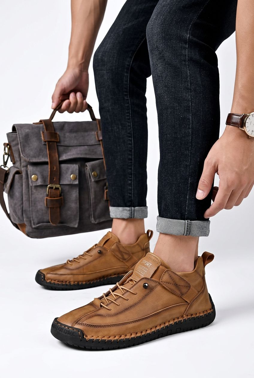 Handmade Leather Men Shoes Casual Slip On Loafers Breathable Leather Shoes Men Flats Fashion Moccasins Tooling Shoes Plus Size