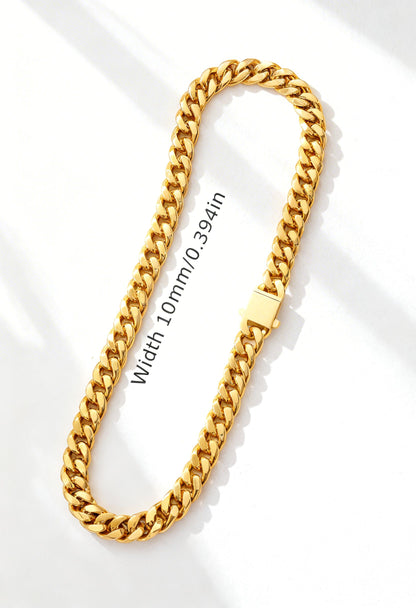 Hip Hop Stainless Steel Encrypted Four-sided Grinding 8.10.12mm Cuban Necklace Spring Buckle Titanium Stainless Steel Hip Hop Necklace for Men. 18K Golden Plated Plated 18K Golden Plated Real 18K Golden Plated Hip Hop Jewelry