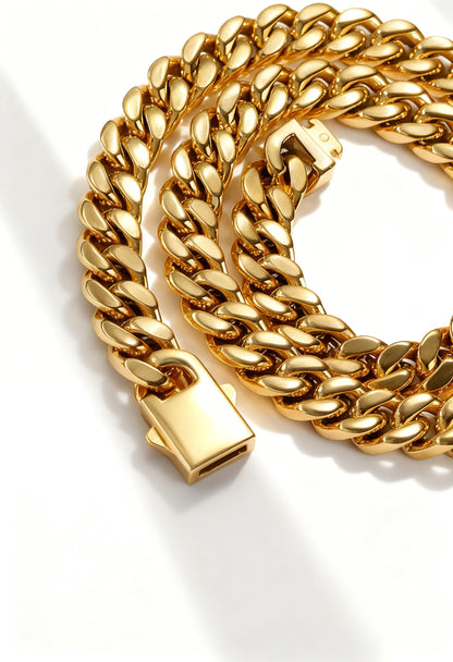 Hip Hop Stainless Steel Encrypted Four-sided Grinding 8.10.12mm Cuban Necklace Spring Buckle Titanium Stainless Steel Hip Hop Necklace for Men. 18K Golden Plated Plated 18K Golden Plated Real 18K Golden Plated Hip Hop Jewelry