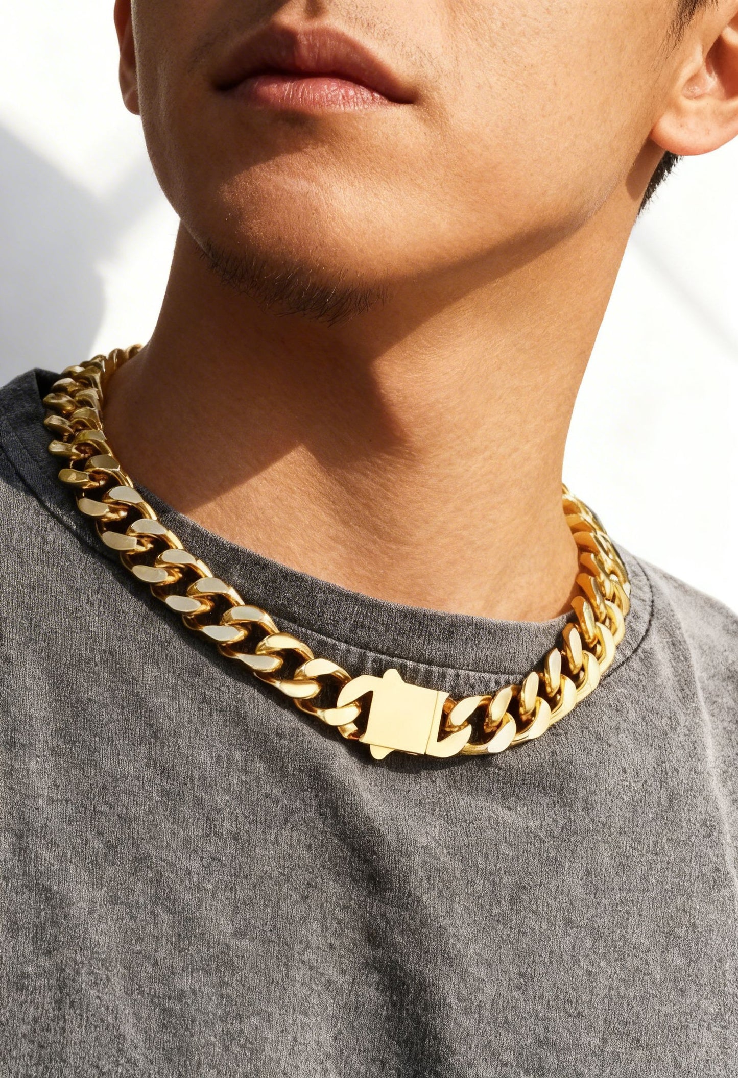 Hip Hop Stainless Steel Encrypted Four-sided Grinding 8.10.12mm Cuban Necklace Spring Buckle Titanium Stainless Steel Hip Hop Necklace for Men. 18K Golden Plated Plated 18K Golden Plated Real 18K Golden Plated Hip Hop Jewelry