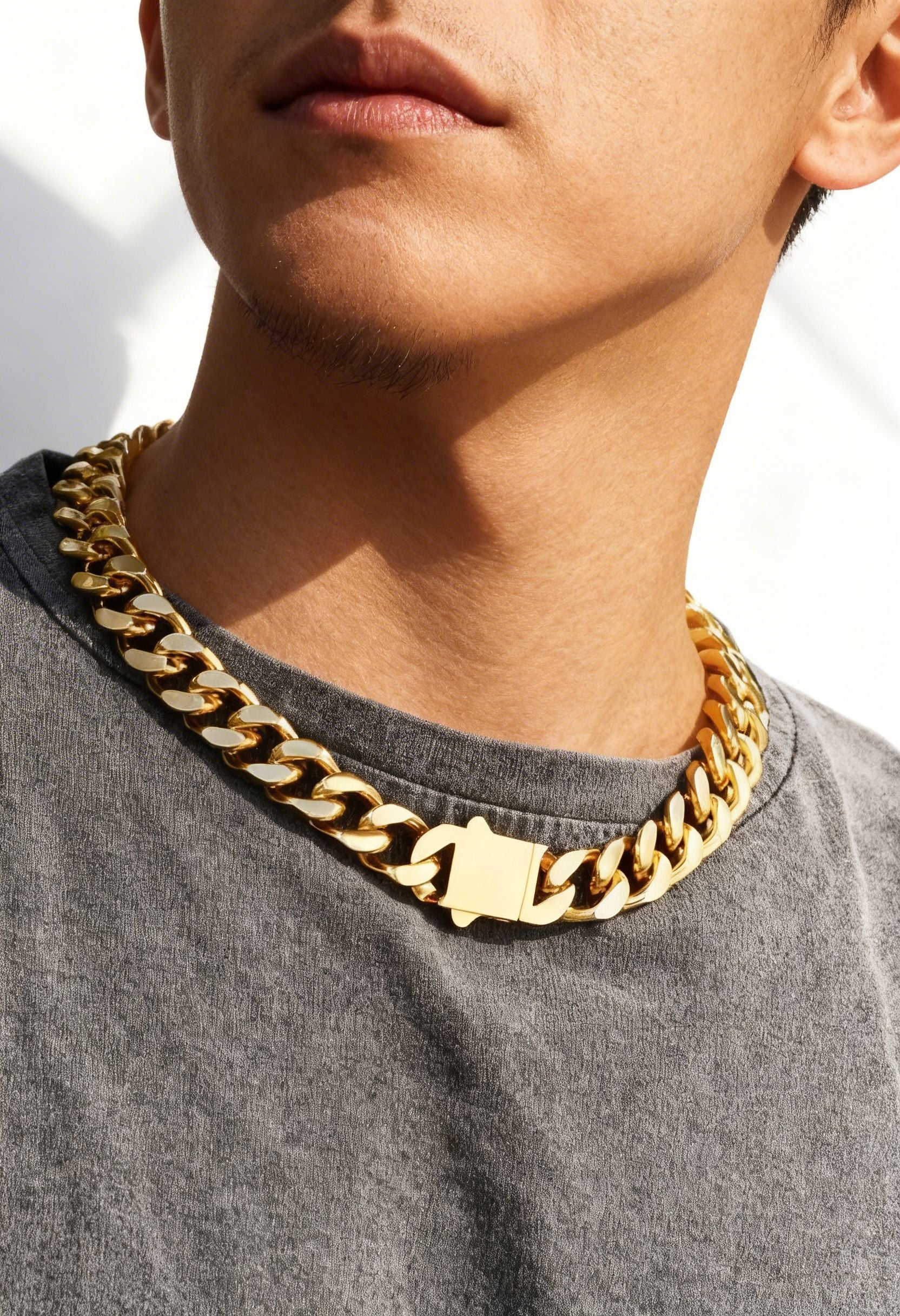 Hip Hop Stainless Steel Encrypted Four-sided Grinding 8.10.12mm Cuban Necklace Spring Buckle Titanium Stainless Steel Hip Hop Necklace for Men. 18K Golden Plated Plated 18K Golden Plated Real 18K Golden Plated Hip Hop Jewelry