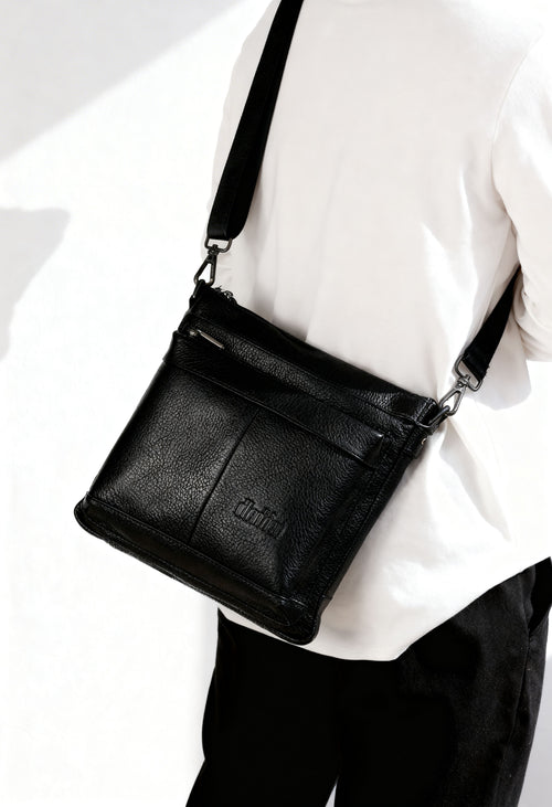 Mushongcan Investment - Men's Academy Genuine Leather Crossbody Bag, Business Daily Fashion Shoulder Bag, Student Multi-functional Large Capacity Book Zipper Chest Bag, Suitable for Office Commuting, School, and Travel