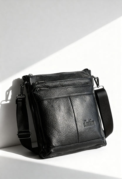 Mushongcan Investment - Men's Academy Genuine Leather Crossbody Bag, Business Daily Fashion Shoulder Bag, Student Multi-functional Large Capacity Book Zipper Chest Bag, Suitable for Office Commuting, School, and Travel