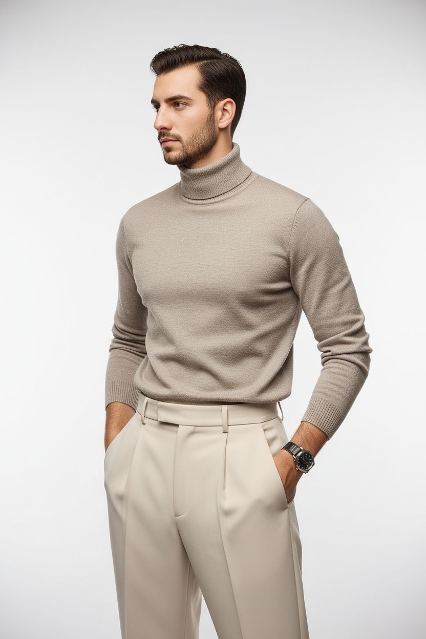Men's Elegant Knit Sweater – Autumn/Winter Essential, Crafted with Premium Soft-Touch Fabric, Featuring a Modern Tailored Fit and Ribbed Cuff Details, Designed for Cold-Weather Comfort and Timeless Style