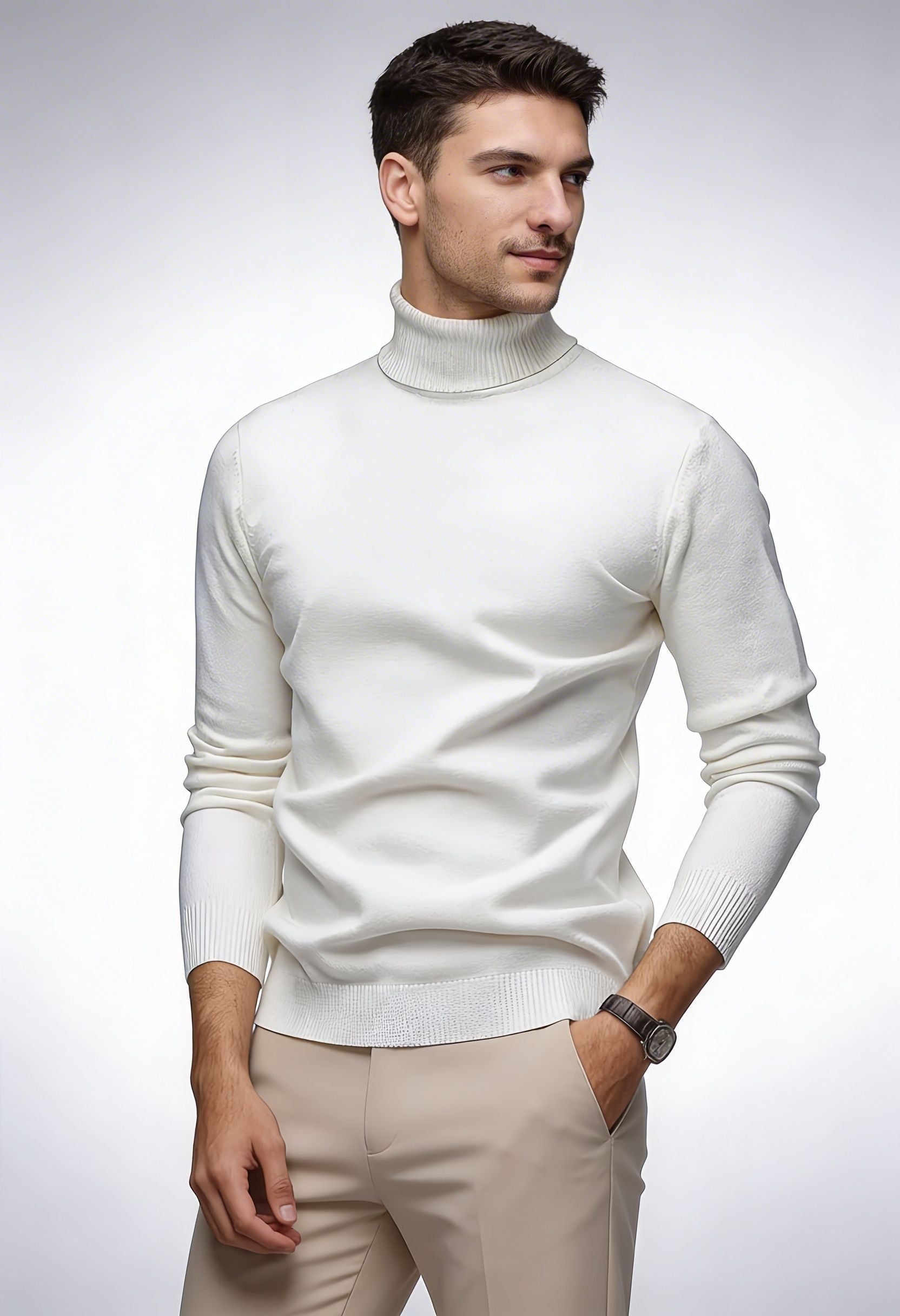 Men's Elegant Knit Sweater – Autumn/Winter Essential, Crafted with Premium Soft-Touch Fabric, Featuring a Modern Tailored Fit and Ribbed Cuff Details, Designed for Cold-Weather Comfort and Timeless Style