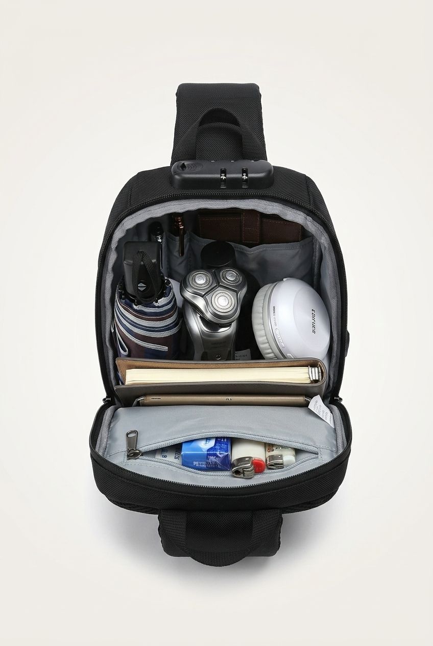 OZUKO sling bag multi-pocket interior organized storage